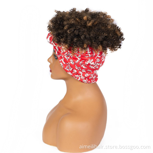 Wolesale Ladies Scarf Wig For Women Orange Red Hairband Ombre Brown Hair Short Afro Kinky Curly Headband Wig Synthetic Hair Wigs